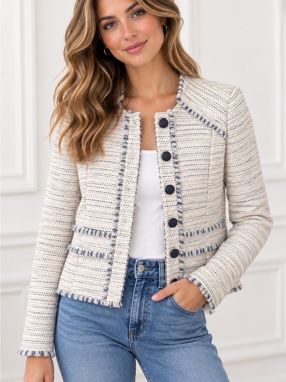 White House Black Market Bouclé Tweed Jacket – Size 10 - Picture 3 of 9